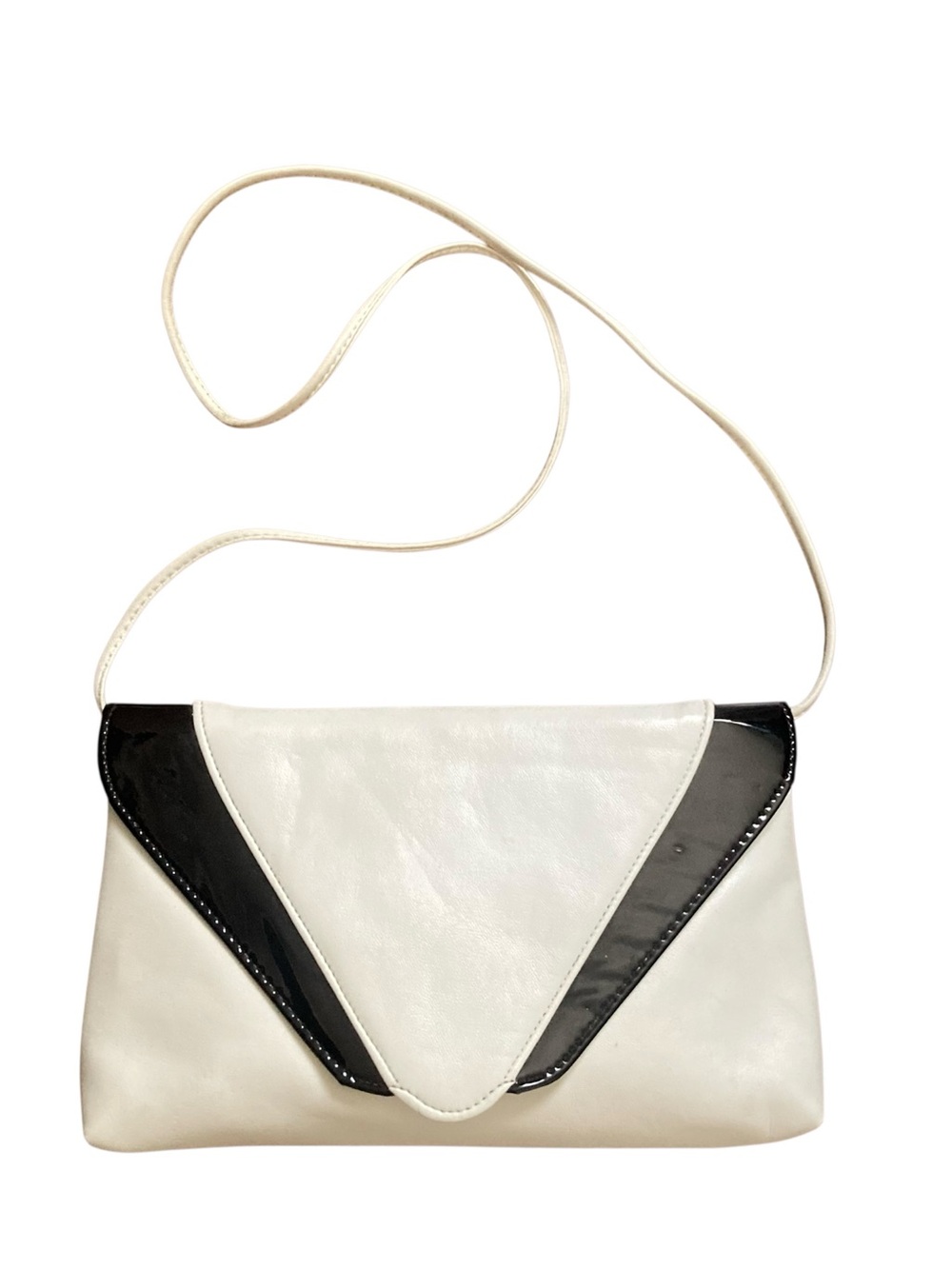 Vintage 80s Patent Leather Purse Two Tone White and Black